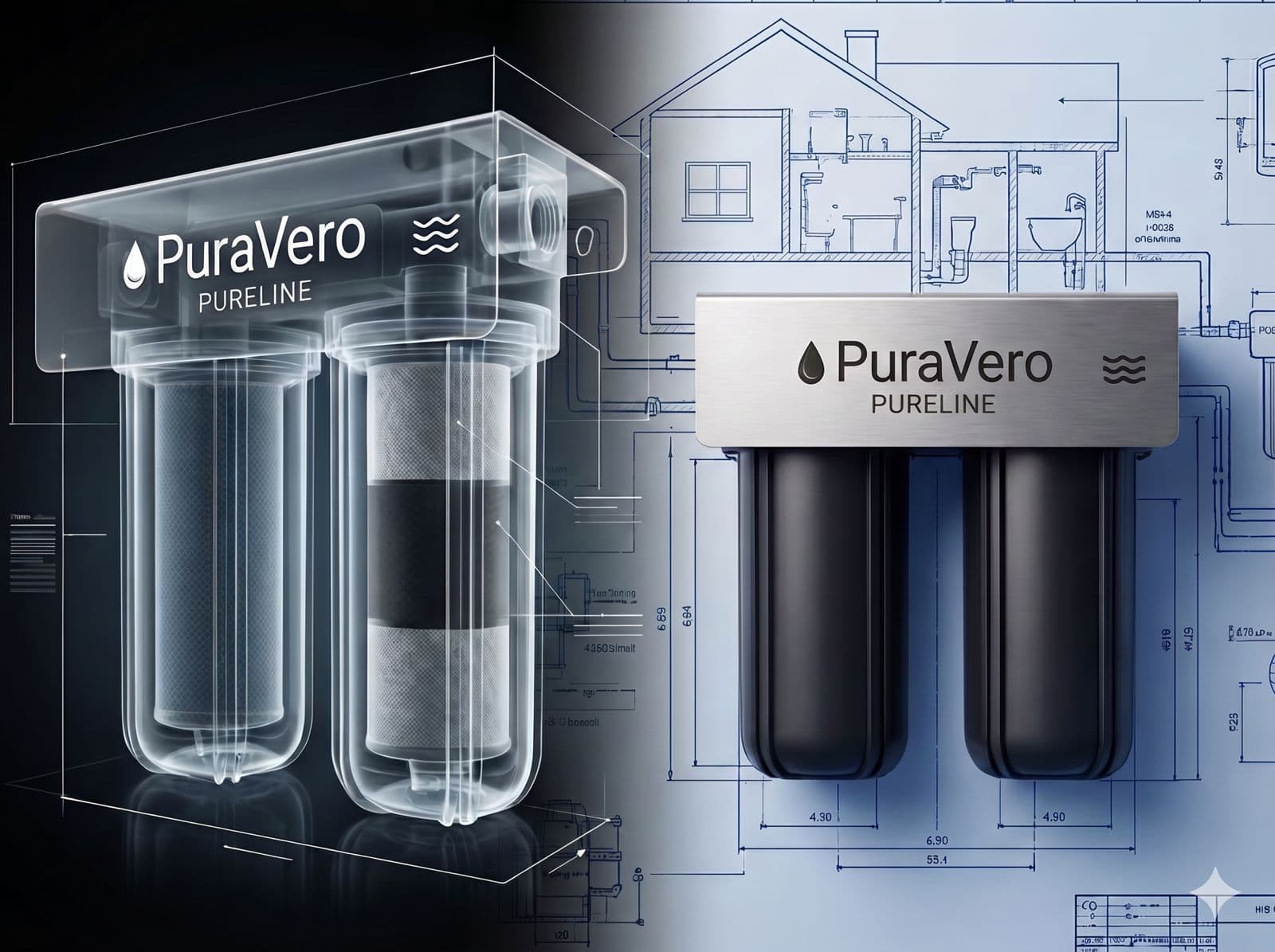 Technical cutaway render of the PuraVero PureLine filtration system